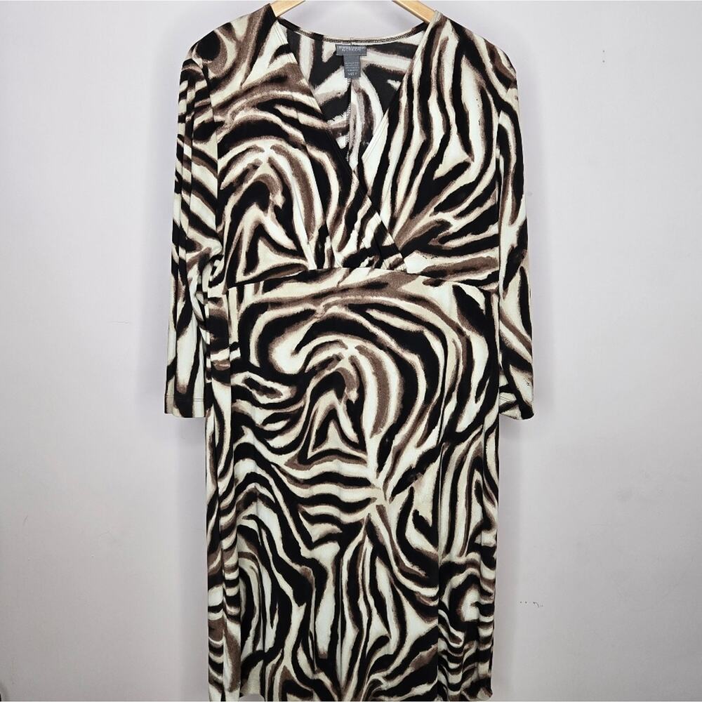Chico's Animal Print Abstract Black Brown & Cream ¾ Sleeve Dress Size 3/XL